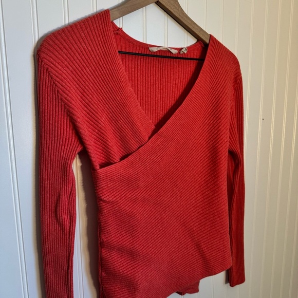 Soft Surroundings Red Ribbed Wrap Sweater Women’s Size Small - Picture 2 of 13